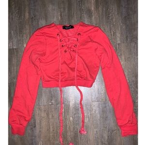 Red sweatshirt crop top